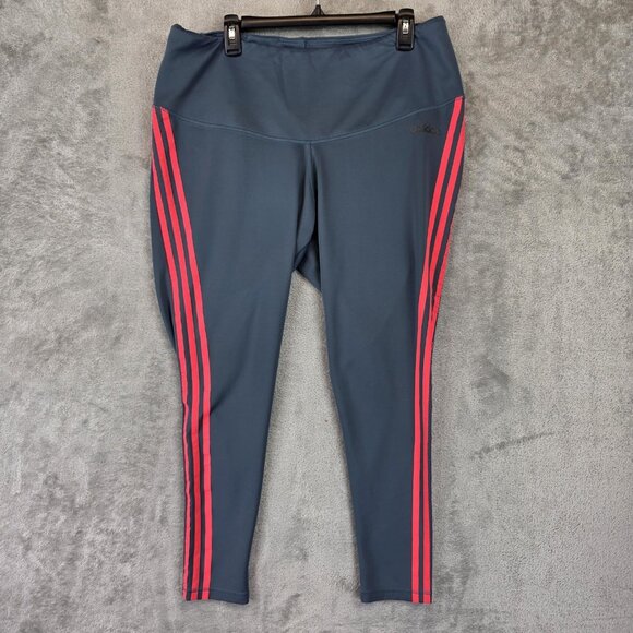 Adidas Pants Womens 3X Gray AEROREADY Leggings Three Stripes Athletic Training - Picture 1 of 12